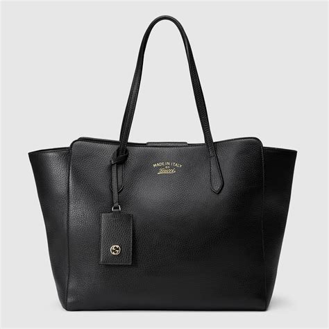 gucci leather swing black tote bag|gucci tote with zipper.